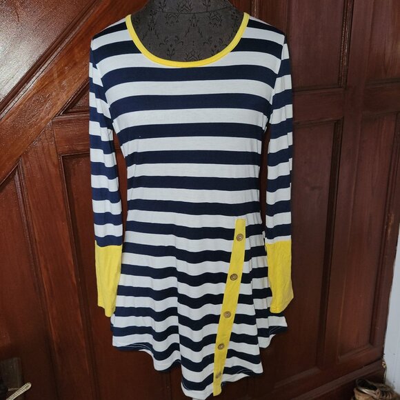 Zattcas Striped Long-Sleeve Tunic Top With Yellow Button Accent & Cuffs NWT M - Picture 1 of 8